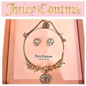 Juicy Couture JC Heart Charm Bracelet and Earring Set
